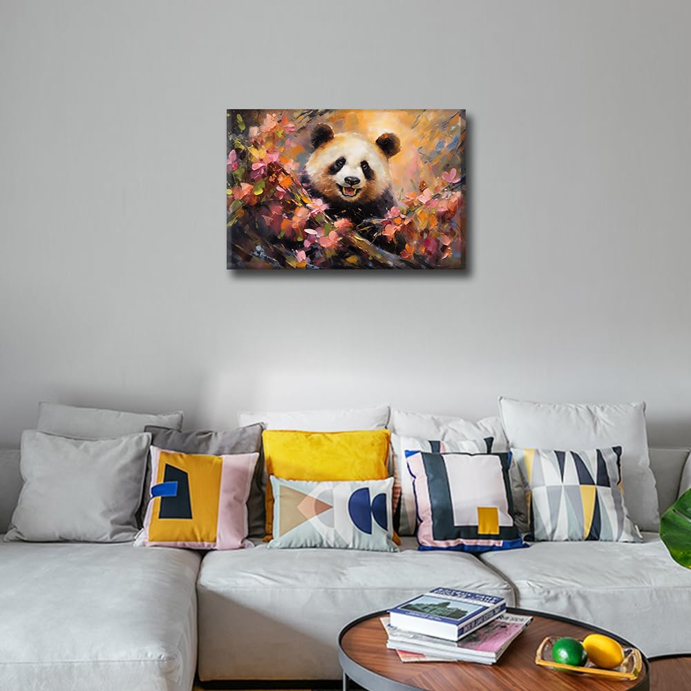 Cute Panda Bear in Flower Blossom Atmosphere Wall Art Animal Wallpaper Prints on Canvas Wall Paintings for Living Room Children Room Bedroom Decor Framed 18"x12" - Image 3