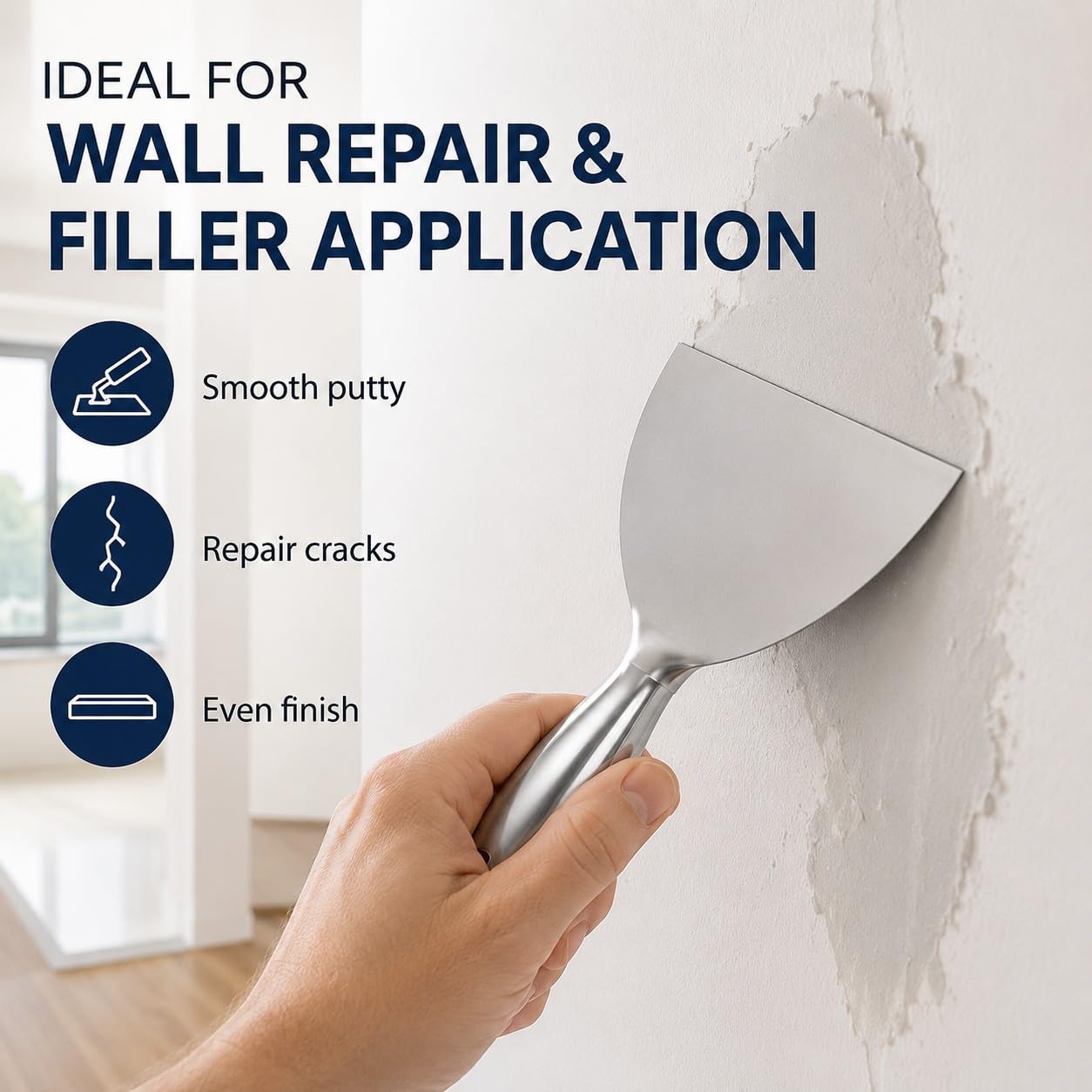 Espátulas Masilla de Acero Inoxidable, Raspadores de Papel Tapiz, Juego de Espátulas de Relleno para Masilla Mango Hueco Plata para Eliminar Pintura y Manchas