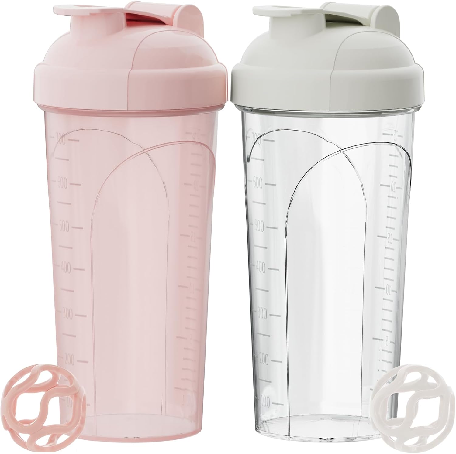 Premium Protein Shaker Bottle 2-Pack with 2 Tritan Mixing Balls | Shaker Cups for Gym Fitness Workout | Protein Shake Bottle 24oz/700ml (Black+Pink)