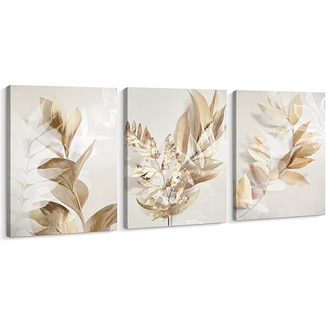 ARTINME Embellished Canvas Trio: Golden Blooms