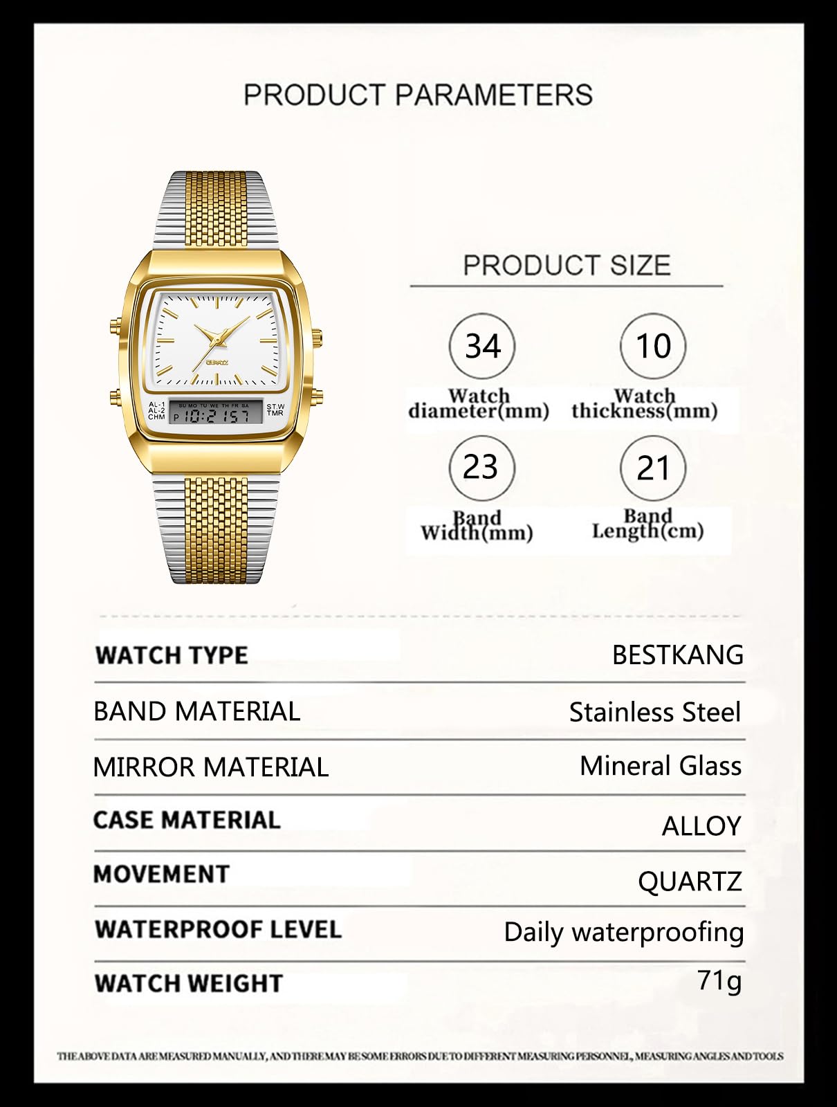 BESTKANG Orologio da polso da uomo, analogico, al quarzo, impermeabile, sportivo, multifunzionale