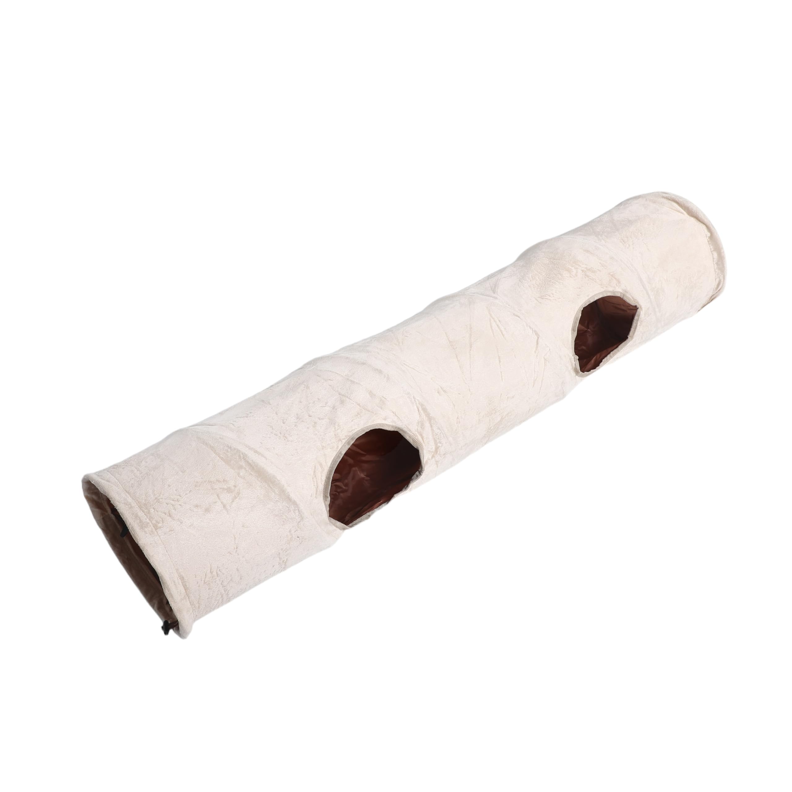 Tunnel Souple Beige pour Petits Animaux avec 2 Trous et Balle Interactive en Tissu Polyester, Espace de Jeu et Repos Confortable pour Chatons en Intérieur