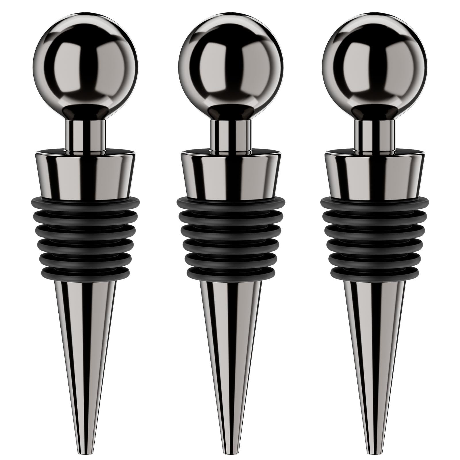Wine Stoppers for Wine Bottles 3Pcs Vacuum Wine Bottle Stopper with Silicone Reusable Wine Corks, Leak proof Keep Fresh Suitable for Standard (Black, 3 Pack)