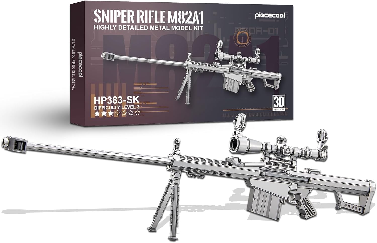 Piececool 3D Puzzles for Adults, AWM Sniper Rifle Gun Model to Build Kits DIY Assembly Super Magnum Metal Model Kits Birthday Gifts Hobbies for Adult, Beginners Level