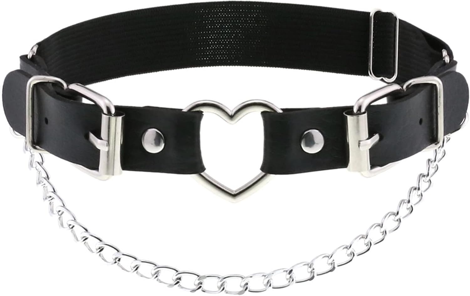YunPeng Women's Adjustable Leather Leg Garter Belt,Gothic Heart with Chains Leg Thigh Elastic Garter 2PCs - Image 3