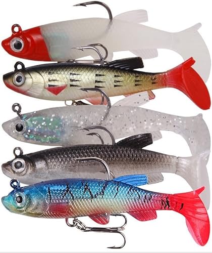 FLAVNTEL 5 Stück Gummifische Zander Set Angel Köder Forellen Angelköder Gummifische Angel Gummifische Angelköder Klein Angelköder Set Hecht Blinker Angeln Forelle Blinker Angeln Hecht Ein Muss