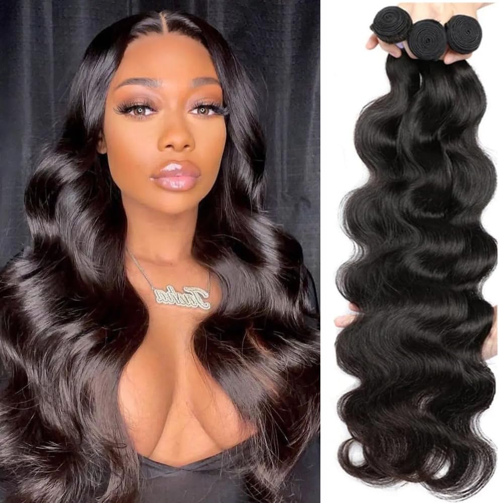 Beautymoon Brazilian Human Hair Weave 3 Bundles Body Wave 12 14 16 Inch 100% Unprocessed Virgin Hair Extensions Tangle-Free Natural Color for Black Women