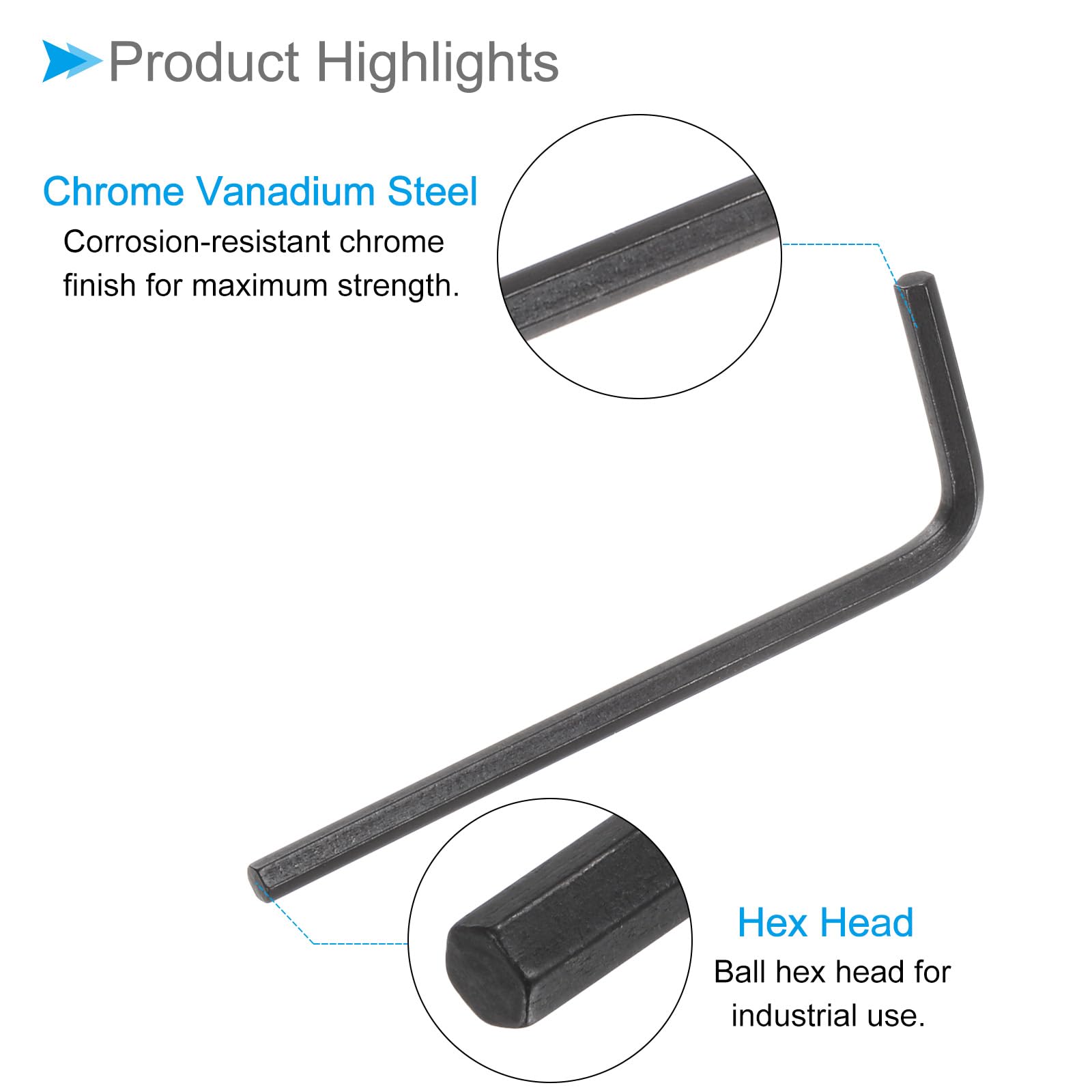 CoCud L-Handle Hex Key Wrench, 3mm Metric 63.2mm Length, CR-V L-Shape Hexagon Head Wrenches Spanner Black - Image 4