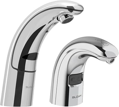 Sloan Optima EAF-150 Sensor Activated Faucet, 3335109 & Sloan ESD-1500 Foam Drip-Free Soap Dispenser, 3346093-0.5 GPM Battery-Powered Deck-Mounted Mid Body, Polished Chrome Finish