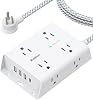 Surge Protector Power Strip - 8 Widely Outlets with 4 USB Ports1 USB C Outlet, Addtam 3-Side Outlet Extender Strip with 5Ft Extension Cord, Flat Plug, Wall Mount for Dorm Home Office, ETL Listed