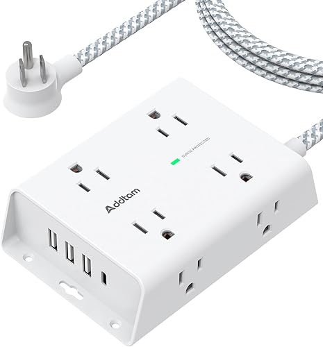 Miniatura 8 de Regleta de alimentación Addtam con protector de sobretensiones de 10 pies de largo, cable de extensión con 8 salidas de CA y 4 puertos USB (1 USB