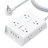 Surge Protector Power Strip - 8 Widely Outlets with 4 USB Ports(1 USB C Outlet), Addtam 3-Side Outlet Extender Strip with 5Ft Extension Cord, Flat Plug, Wall Mount for Dorm Home Office, ETL Listed