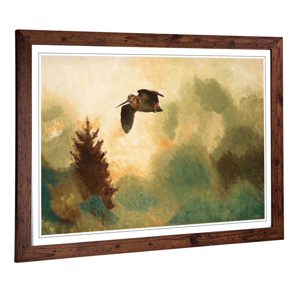 Big Box Art Framed Print of Bruno Liljefors Landscape with Snipe Bird Design | Wall Art Picture | Home Decor for Kitchen, Living Room, Bedroom, Hallway, Walnut, A2 / 24.5x18 Inch / 62x45cm