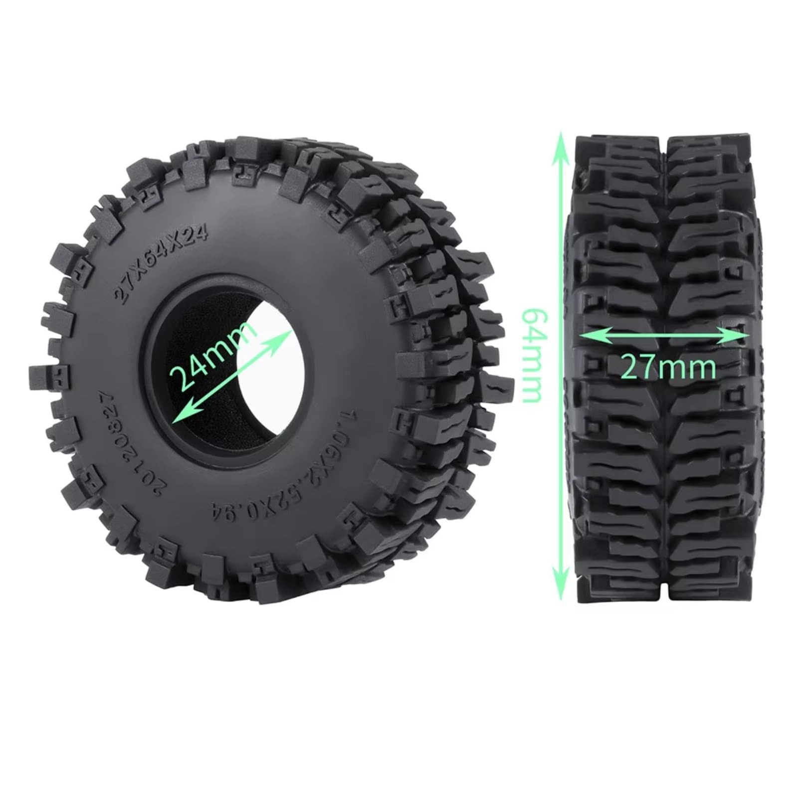 Neumático RC para Axial para SCX24 1/24 para TRX-4M 1/18 64 * 24mm / 27mm Swamper Mud para Terrain Neumáticos De Goma Ruedas RC Coche Actualización(B)