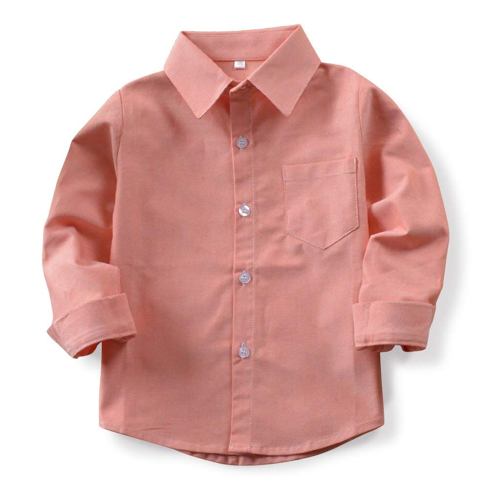 OCHENTA Little Big Kids Boys' Long Sleeve Button Down Oxford Shirt N006 Light Orange Tag 100CM - 2T