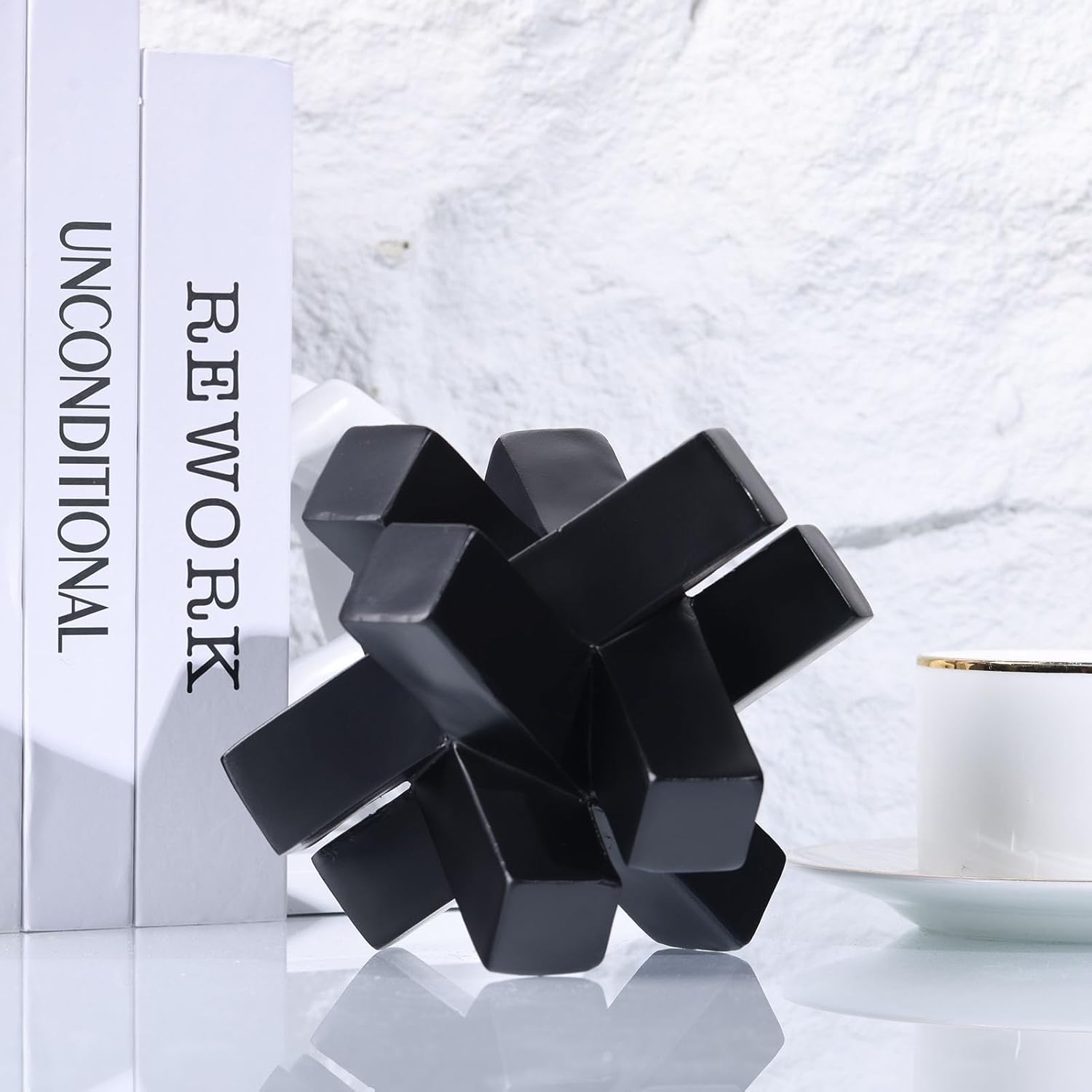 XMGZQ Black Knot Statue for Coffee Table Decor,Modern Minimalist Geometric Knot Sculpture and Figurines,Abstract Art Line Decorative Ornaments Knick Knacks for Shelves,Bookcase,Console,Tabletop,Entry