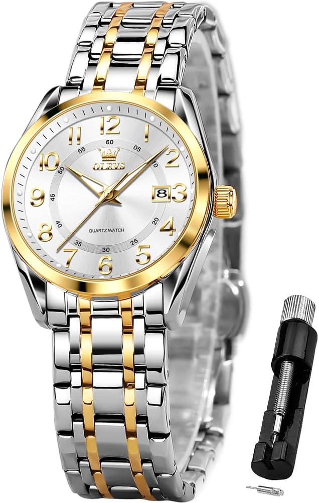 OLEVS Womens Watches Classic Dress Quartz Female Wristwatch Ladies Stainless Steel Waterproof Luminous Date Easy Read Watch for Lady