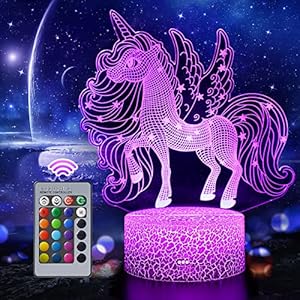 QIANLAINIAO Luce Notturna Unicorno per Bambini, Lampada Unicorno 3D 16 Colori Cambiano con Telecomando, Regali Unicorno Giocattolo per Ragazze, Decorazione di Compleanno Natale Luci Unicorno