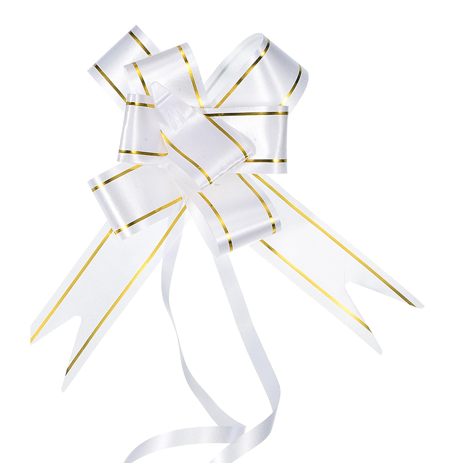 M METERXITY 40 Pack Pull Bows - Gold Thread Style Present Wrap String Bow, (2.8" White) - Image 4