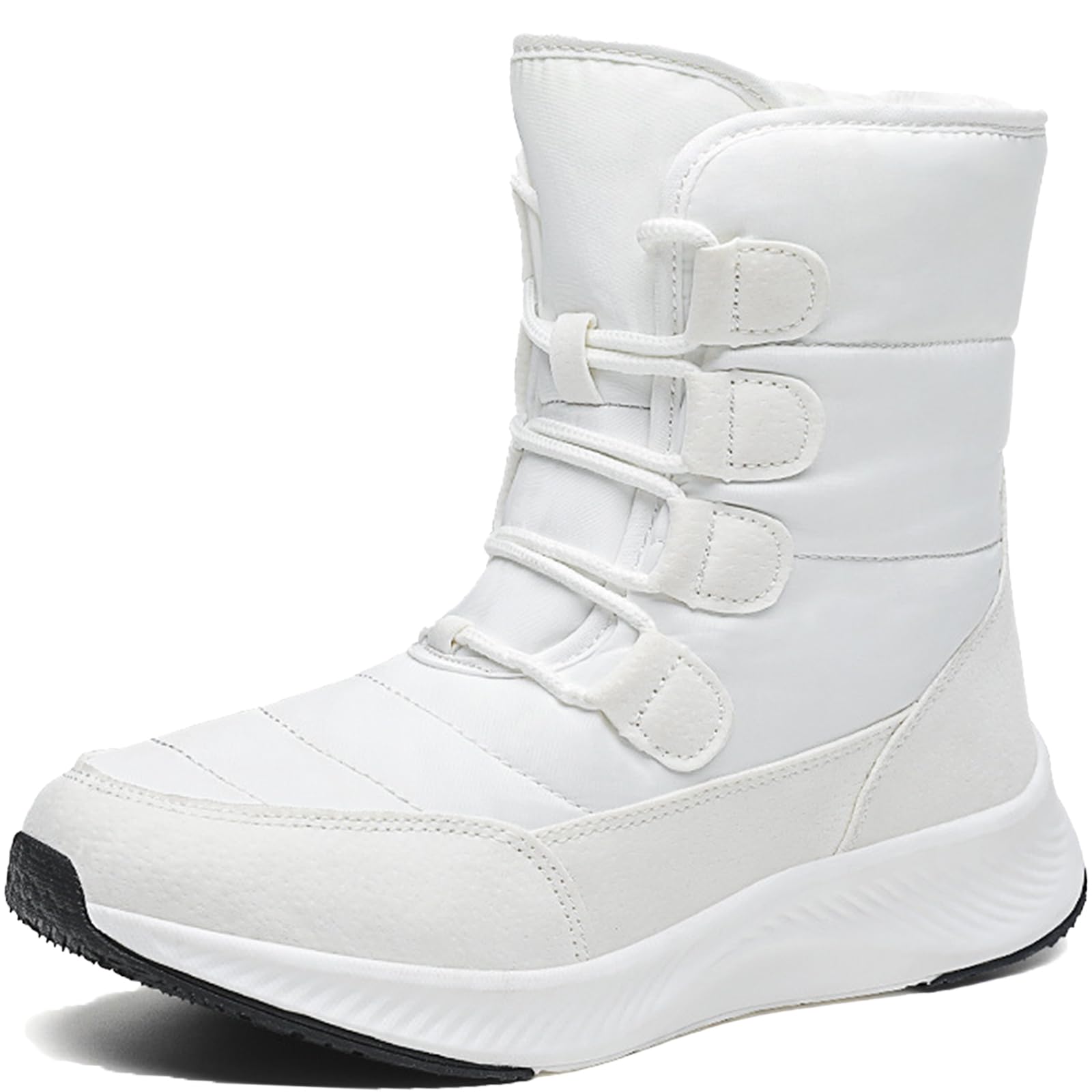 Womens Winter Warm Fur Lined Lace-up Mid-Calf Boots Lightweight Platform Slip on Waterproof Non-slip Snow Boots for Cold