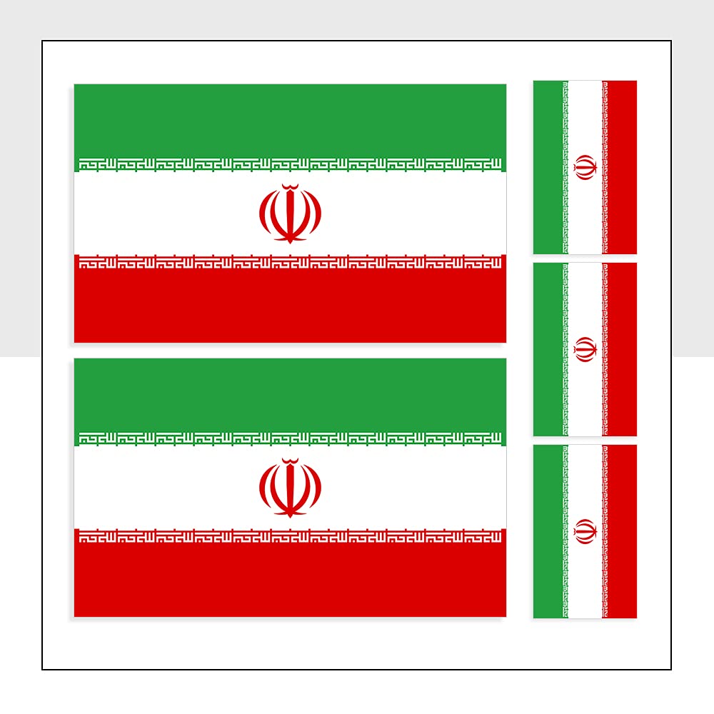 Mixed Pack of 5 Iran Flag Stickers Waterproof IRN Flag Labels for Bike Van Windows Helmet Bumpers Packwith® #P1017