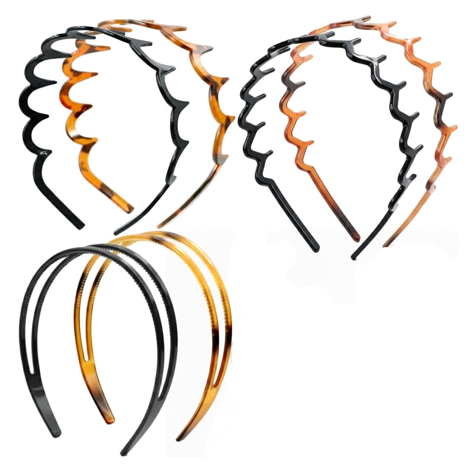 Diadema en zigzag Juego de diademas en Zig Zag for hombre y mujer, banda for la cabeza plástico, peine, accesorios aro, 6 uds Para los deportes(Gold)