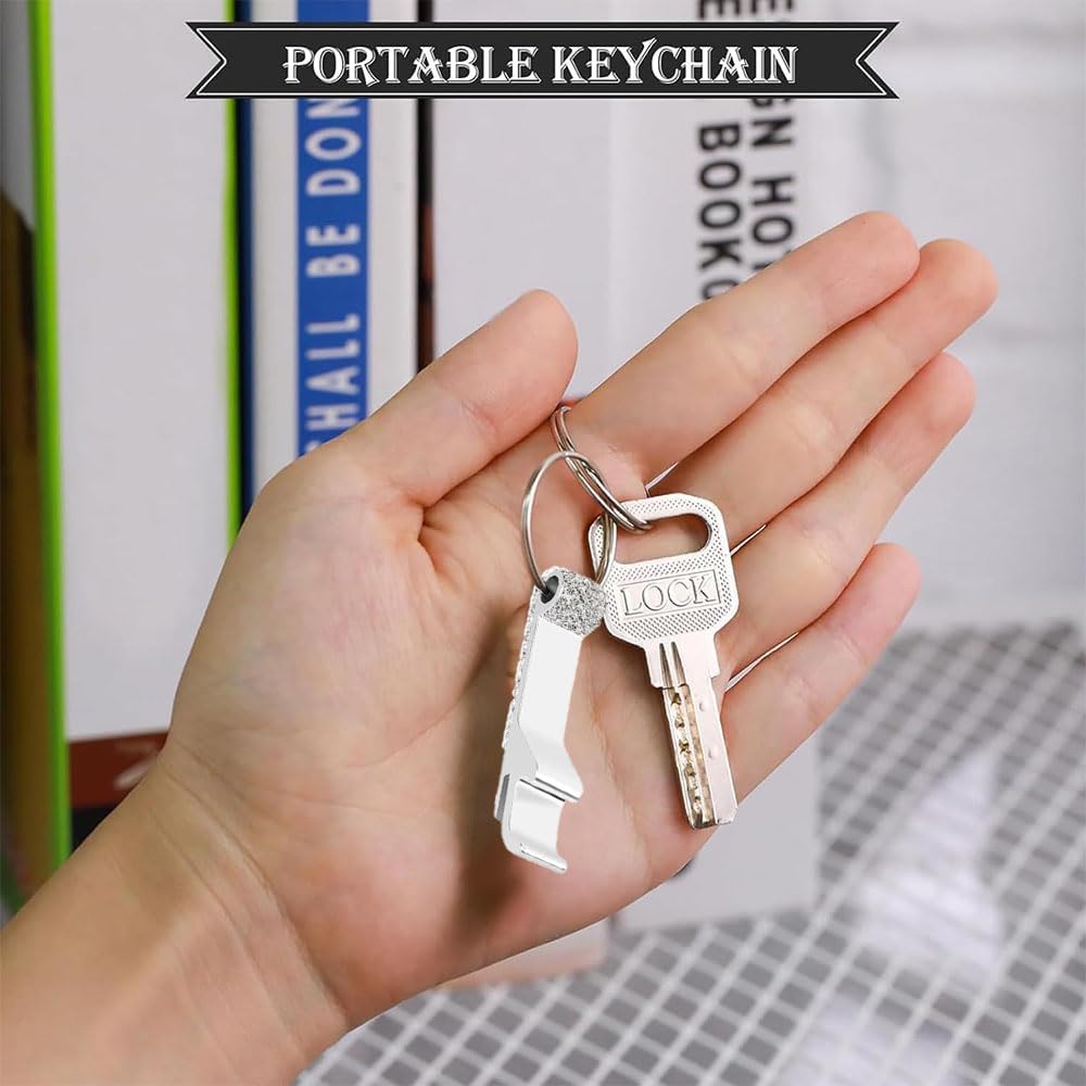 2Pcs Bling Diamond Key Chain Beer Bottle Opener - Pocket Portable Small Size Key Ring Can Opener for Celebration,Travel Camping Party and Home Kitchen Utensils and Gadgets (White) image 4