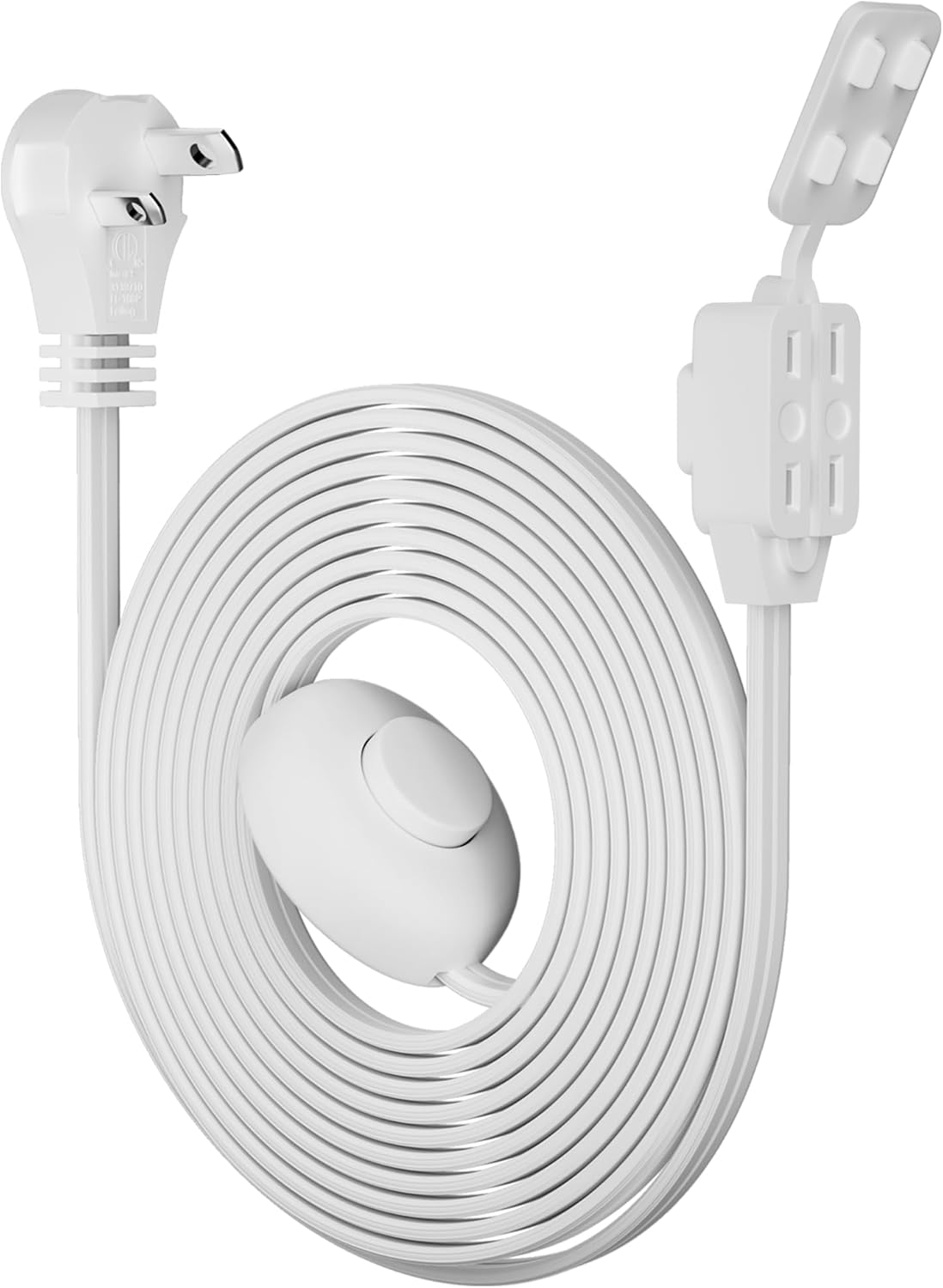 2 Prong 3 Outlets Flat Plug Extension Cord 20 FT with Foot Switch & Safety Cover for Floor Lamp & Christmas Light & Appliance 16AWG 125V 13A Pedal On/Off Inline Push Switch Step On Power Cord-White