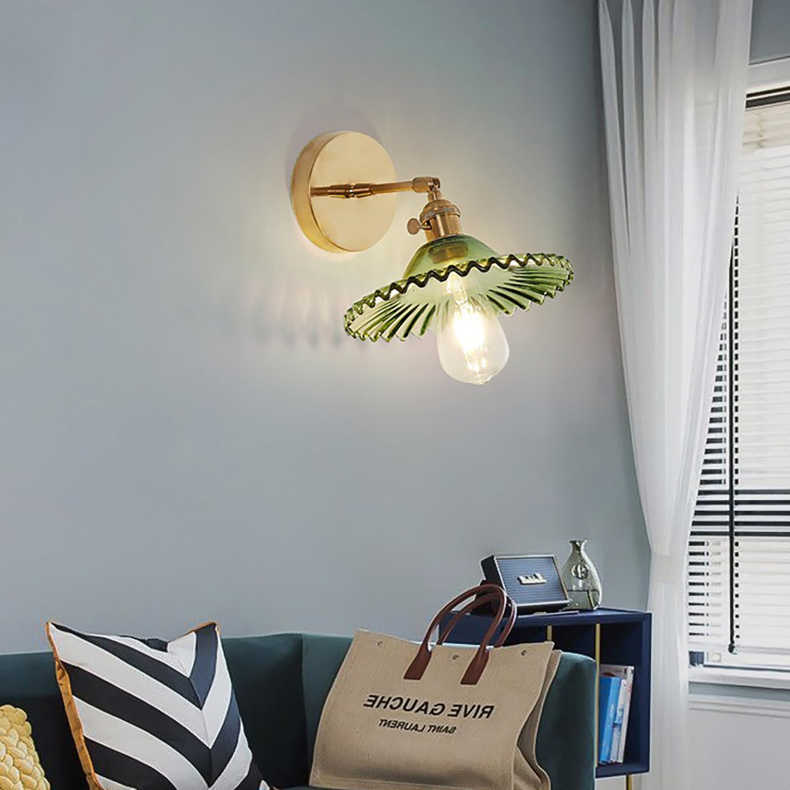 2 Pack Lámparas de Pared con Pantalla de Cristal, Iluminación de Pared Moderna E27, Lámparas de Pared de Cristal Verde, Lámparas de Pared Ajustables para Dormitorio Baño Salón