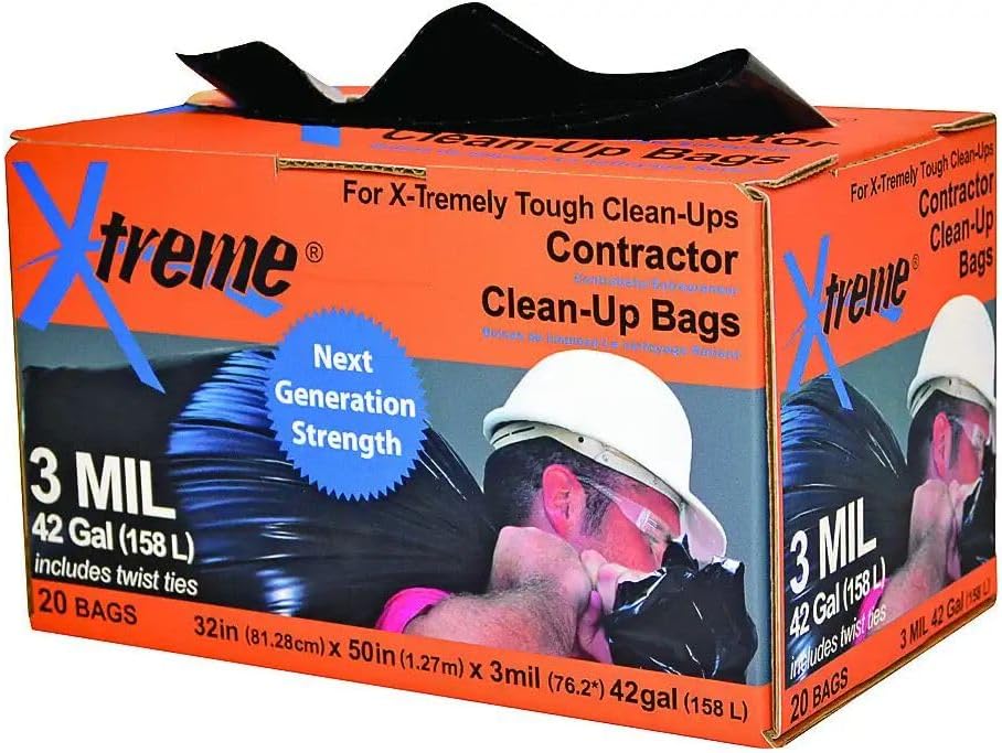 INV-50-20CB-I 3 Mil Contractor Bag, 42 Gallon, Black