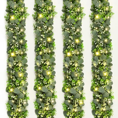 4Pcs Eucalyptus Garland with Lights, Greenery...