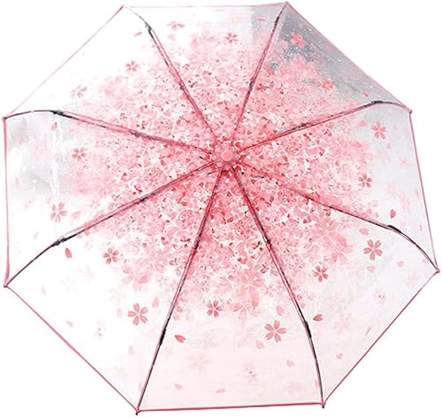 Miniatura 3 de Paraguas transparente de tres pliegues para mujeres, con diseños de flores de cerezo, champiñones y Sakura, plegable para protección solar y lluvia