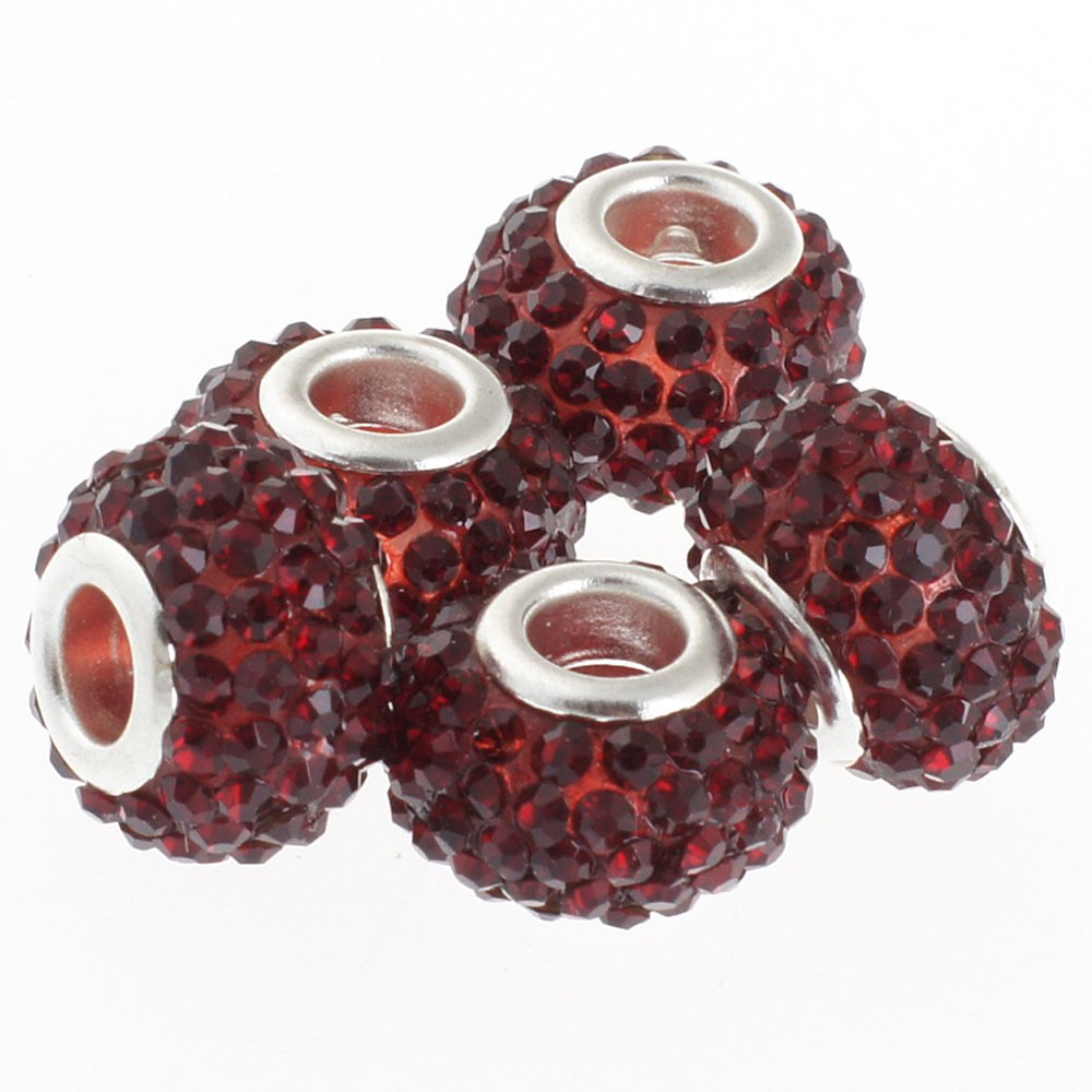 RUBYCA Big Hole Large A Grade Crystal Charm Beads fit European Charm Bracelet (10pcs, Red, 15mm)