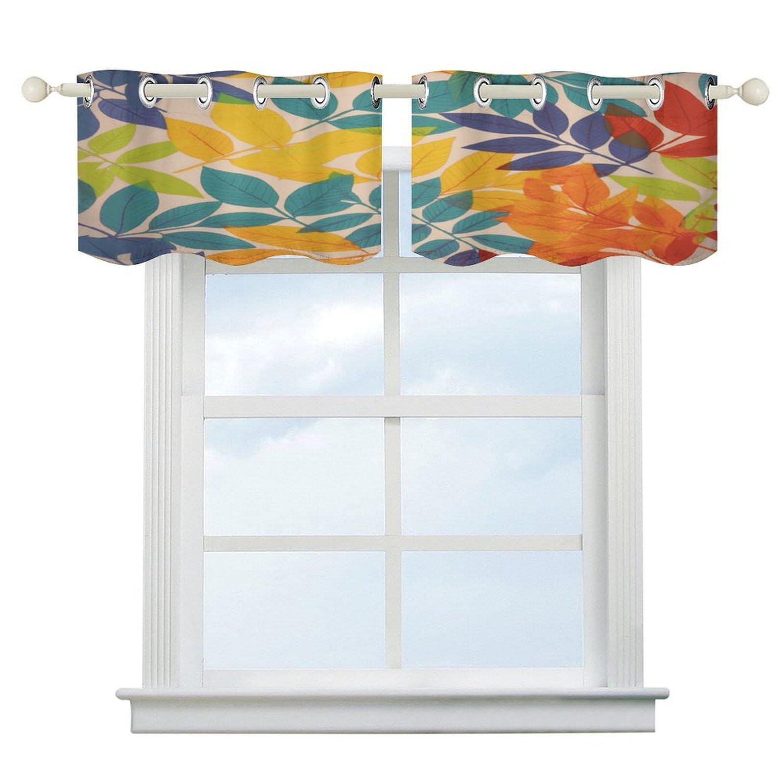 Fekiloot Style Multicolor Leaves Short Curtains Valance Curtain