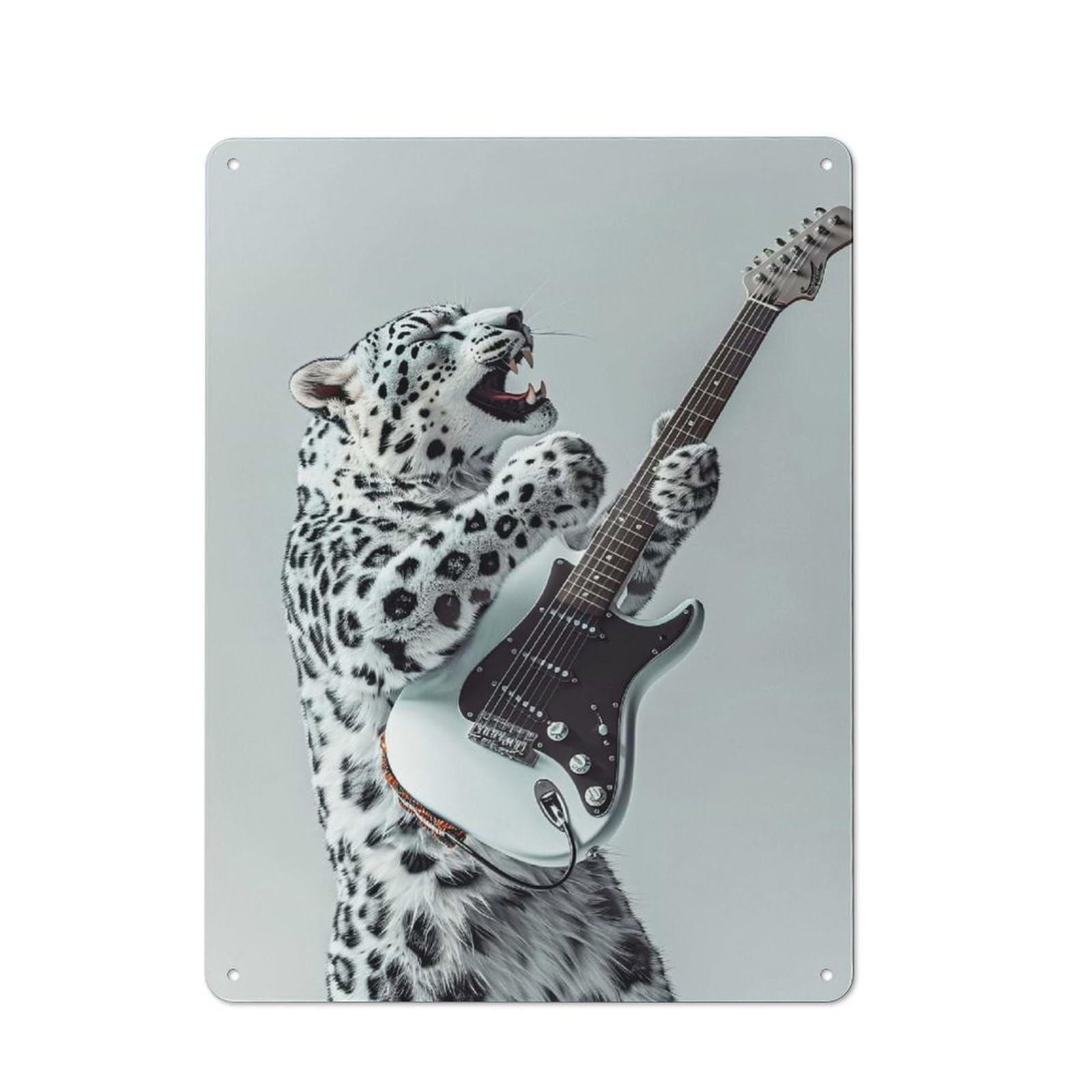 Junmoney Style-18 Vintage Tin Sign 40X30cm With Snow Ocelot Guitar For Man Cave Or Games Room, For Winter Room Styling In Man Cave And Games Room