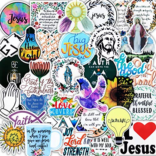 50 PCS Jesus Christian Waterproof Vinyl Stickers,Religious Bible Faith Cross Laptop Stickers Pack, Faith Wisdom Words Decals Stickers for Water Bottles Hydroflasks Luggage Laptop,Christian Gifts