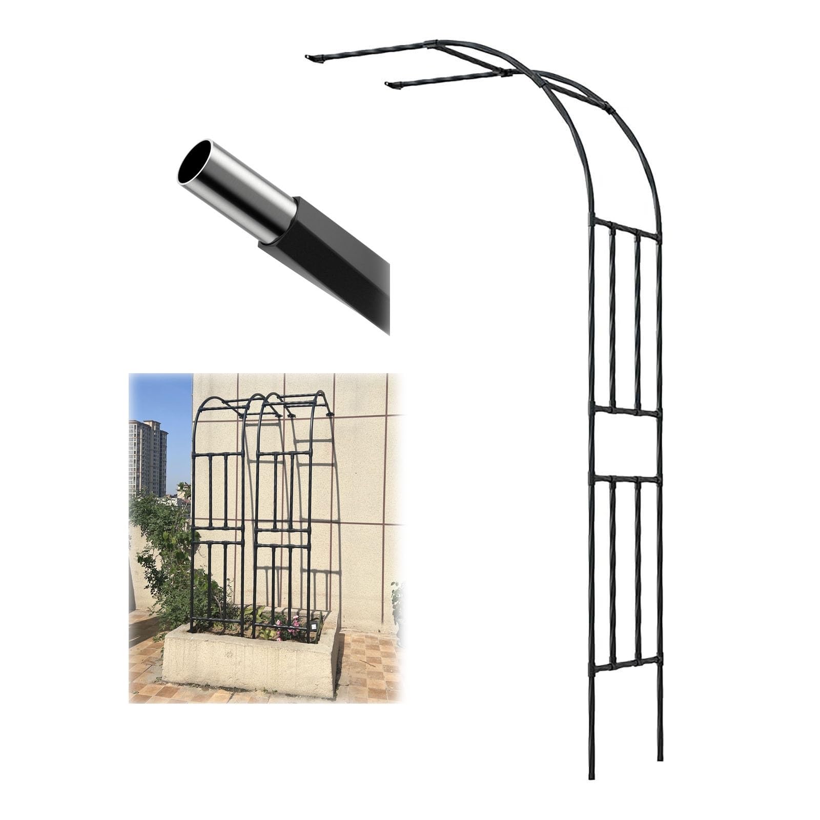 Arco da giardino per rose rampicanti, pergolato in metallo, resistente alle intemperie, pergolato regolabile in altezza 90 300 cm, perfetto per matrimoni e decorazioni per esterni (nero, 270 x 270 cm)