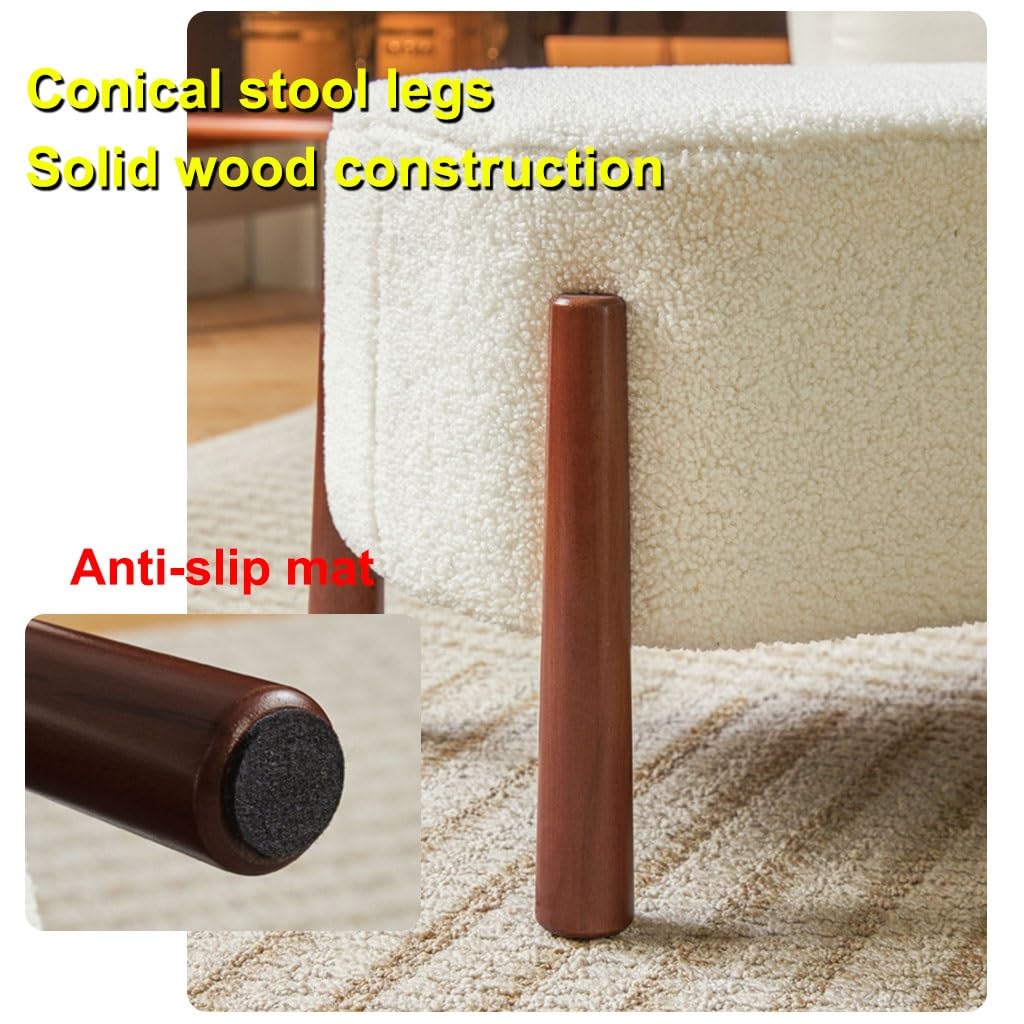 Sgabello poggiapiedi in velluto a coste bianco da 31,8 cm, con gambe in legno, elegante pouf e scarpiera per soggiorno, camera da letto, ingresso, versatile arredamento per la casa