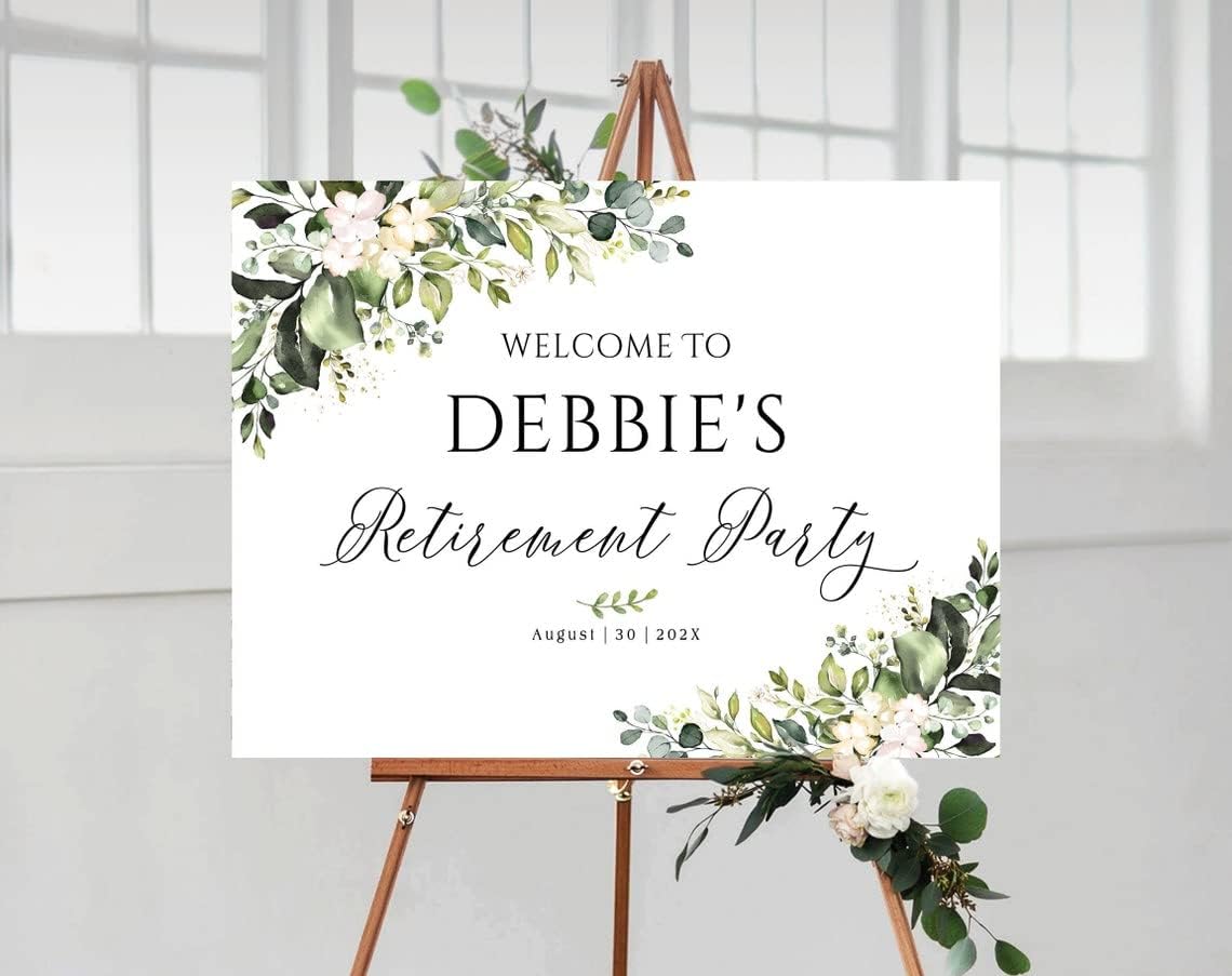 VIRAGIL Personalized Retirement Welcome Sign, Custom Retirement Decoration, White Roses & Gold Foil, 12" x 18" Plastic Yard Sign
