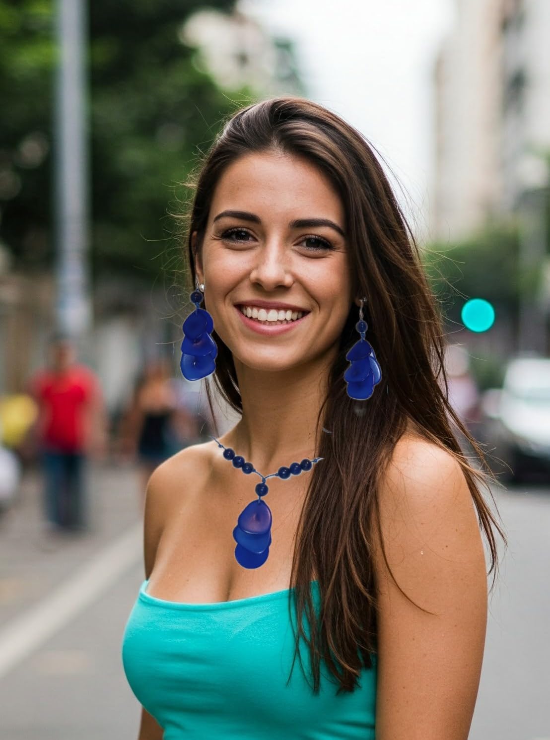 Tagua Nut Earrings Jewelry, With Asai. Double Cascade. (Navy Blue)