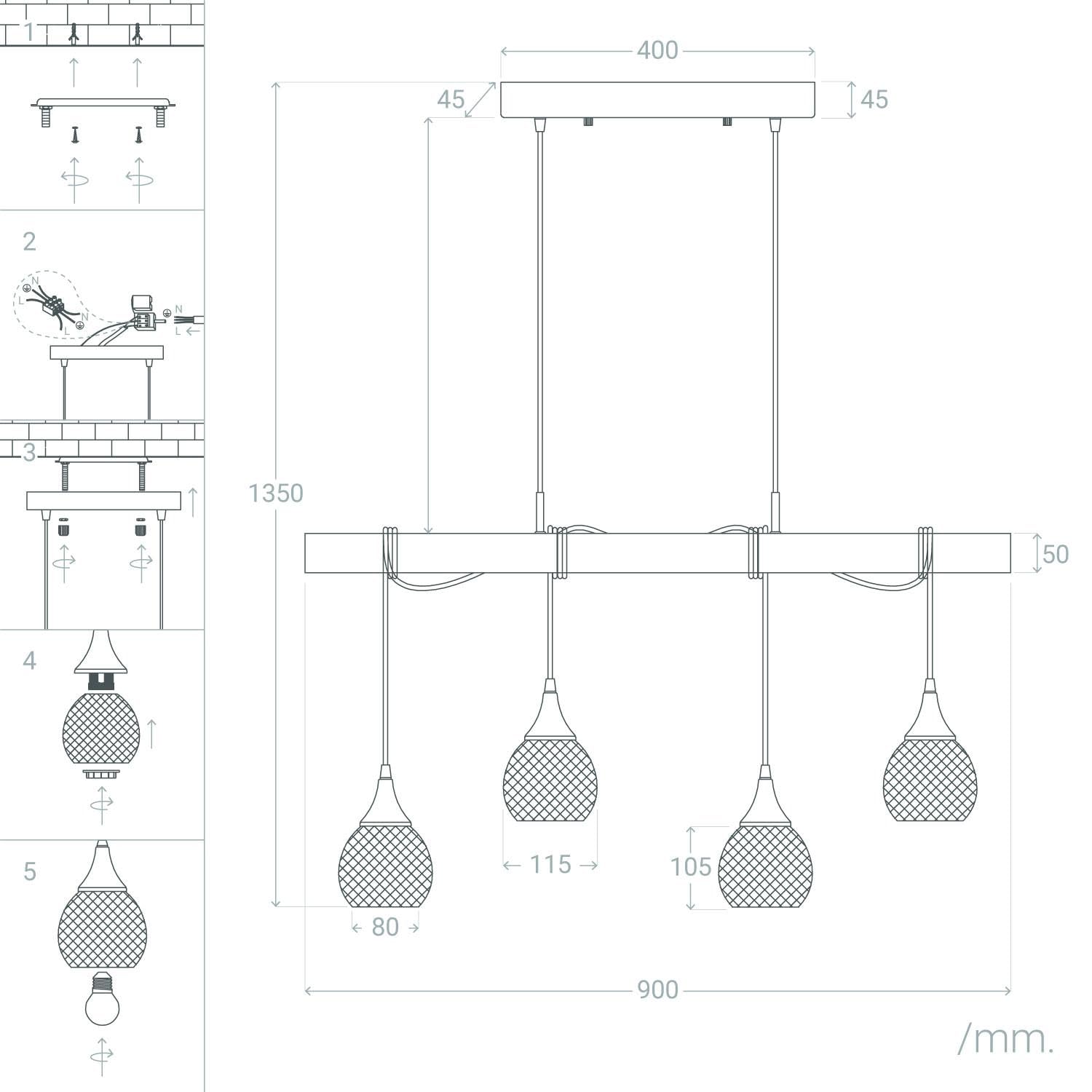 LEDKIA Lampada a Sospensione Legno e Metallo Monah Bianco | Design Nordico | Altezza Regolabile | Per Cucina, Soggiorno, Camera | Compatibile con E27 40W | Tris Lampadari