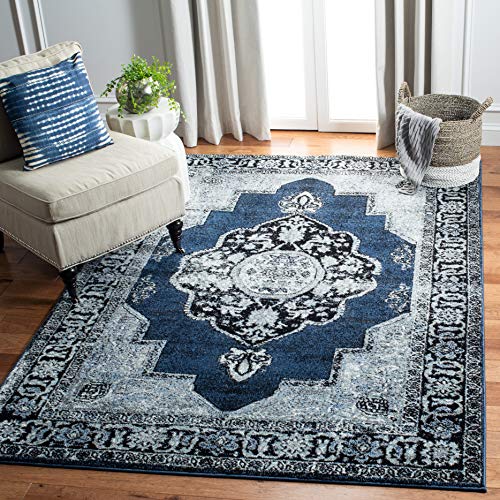 SAFAVIEH Vintage Hamadan Collection Area Rug - 6'7" x 9', Blue & Grey, Oriental Traditional Persian Design, Non-Shedding & Easy Care, Ideal for High Traffic Areas in Living Room, Bedroom (VTH219M) SAFAVIEH Vintage Hamadan Collection Area Rug - 6'7" x 9', Blue & Grey, Oriental Traditional Persian Design, Non-Shedding & Easy Care, Ideal for High Traffic Areas in Living Room, Bedroom (VTH219M)