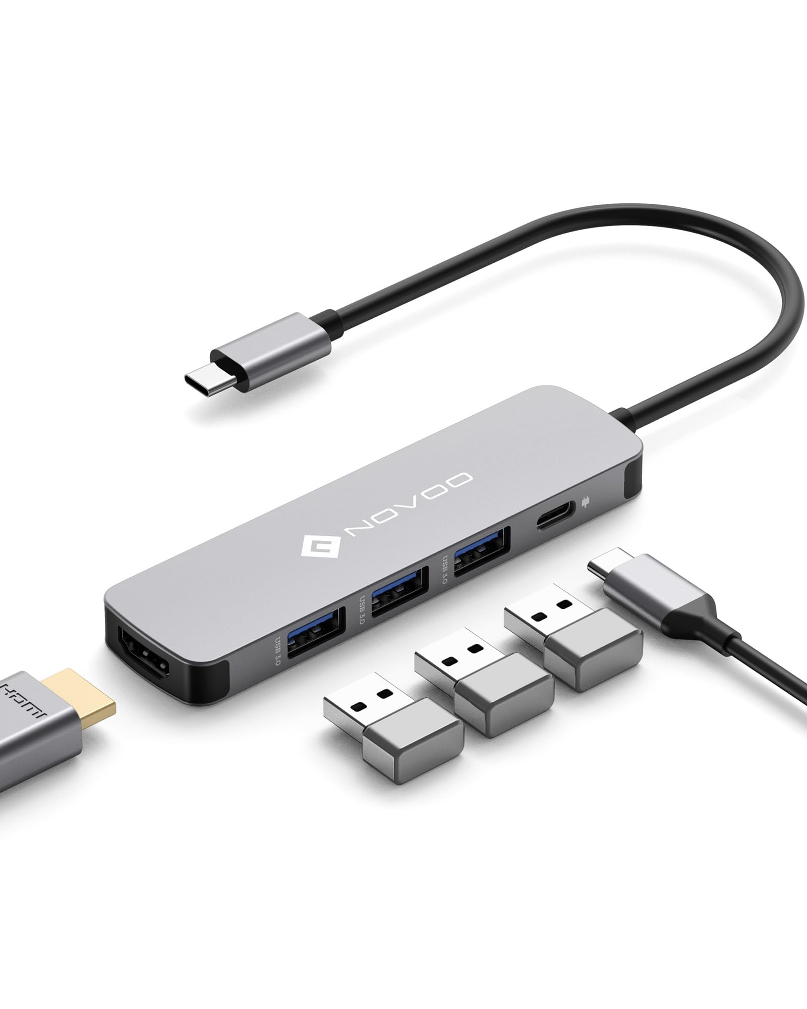 NOVOO Ultra Slim USB C Hub for MacBook Pro/Air M1/M2/2020, 5-in-1 USB C Adapter with 100W Power Delivery, 4K UHD HDMI, 3 High-Speed USB 3.0 Ports, Multiport Adapter for Lenovo, Dell, HP, Acer, Samsung