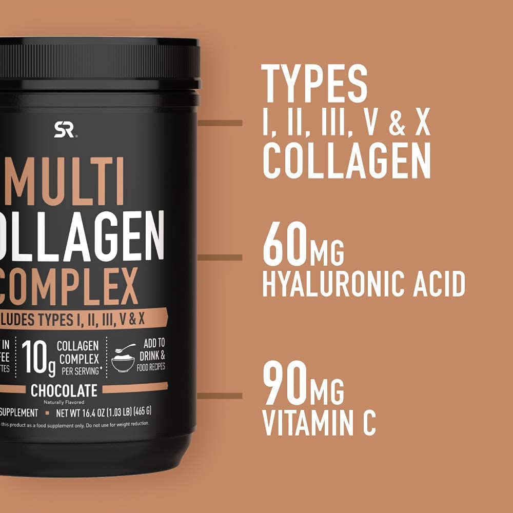 Multi Collagen Protein Powder (Type I, II, III, V, X) with Hyaluronic Acid + Vitamin C 5 Types