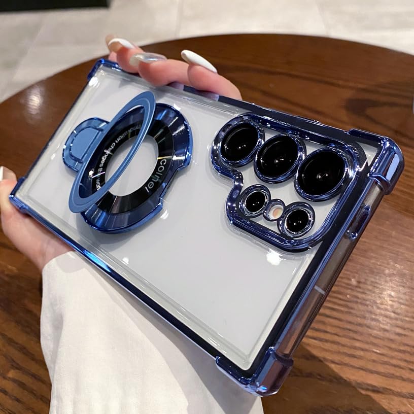 [Compatible with Magsafe ] Kickstand Case for Samsung Galaxy S24 S23 S22 Ultra Plus Note20Ultra [with Camera Lens Protector] Magnetic Holder Millitary