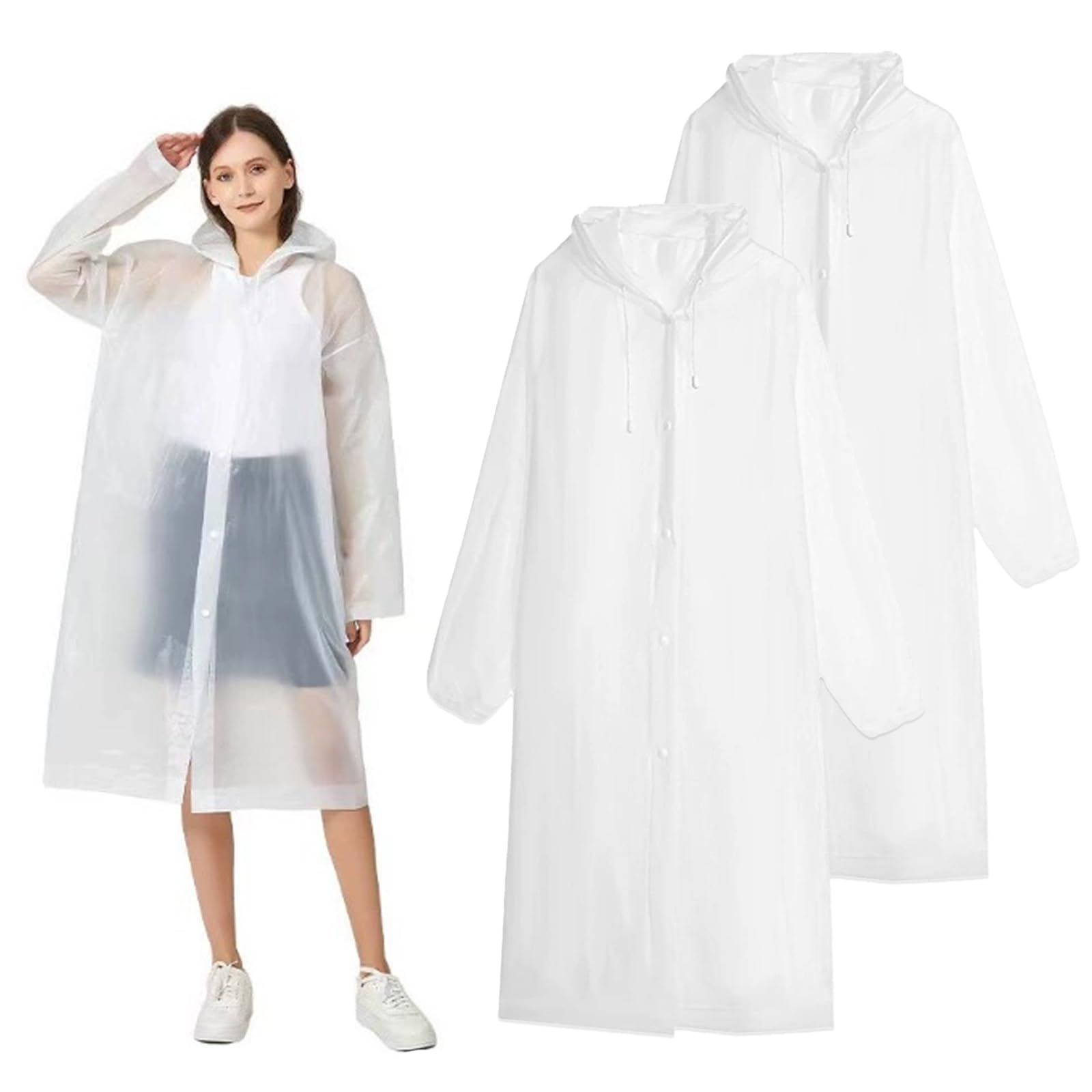 2 Pack Waterproof Ponchos Raincoat for Women Man Rain Poncho Adult Travel Raincoat Reusable Rain Jacket Rainwear with Drawstring Hood Elastic Cuff for Rainy Day Camping Hiking Travel Parks Outerwear