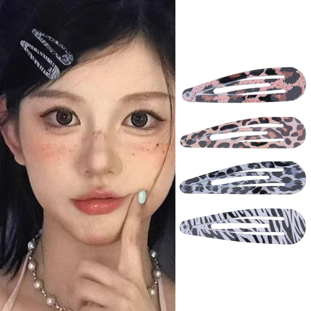 Leopard Print Hair Clips Barrettes for Fine Hair Kawaii Accessories Y2K Cute Stuff for Girls Women Mini Snap Hair Clips for Short Thin Hair