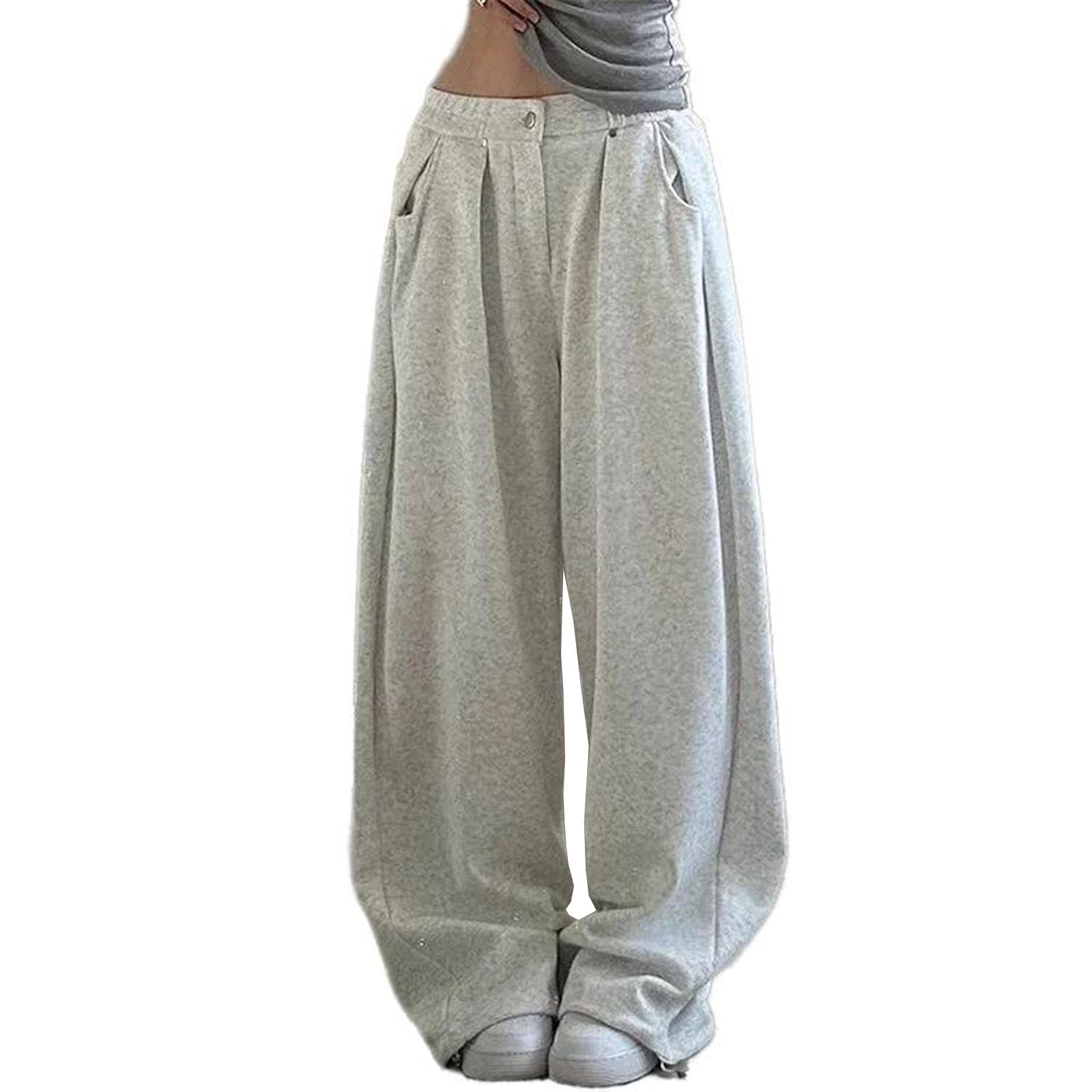 Womens Pants Wide Leg Vintage Loose Knitted Straight Autumn Casual Drawstring Trouser for Women