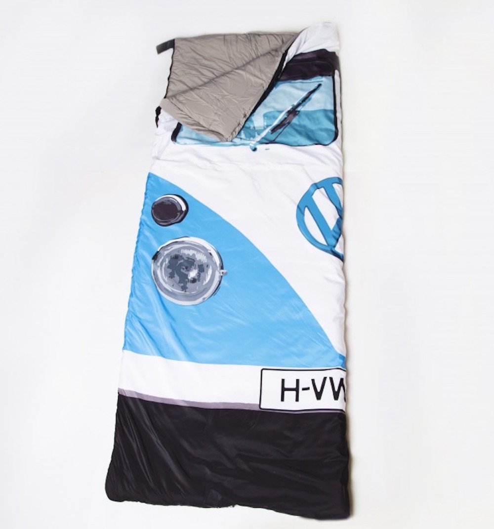 THE MONSTER FACTORY Blue Retro Minibus Camper Van Styled 3 Season Sleeping Bag - 1960s Microbus Design -