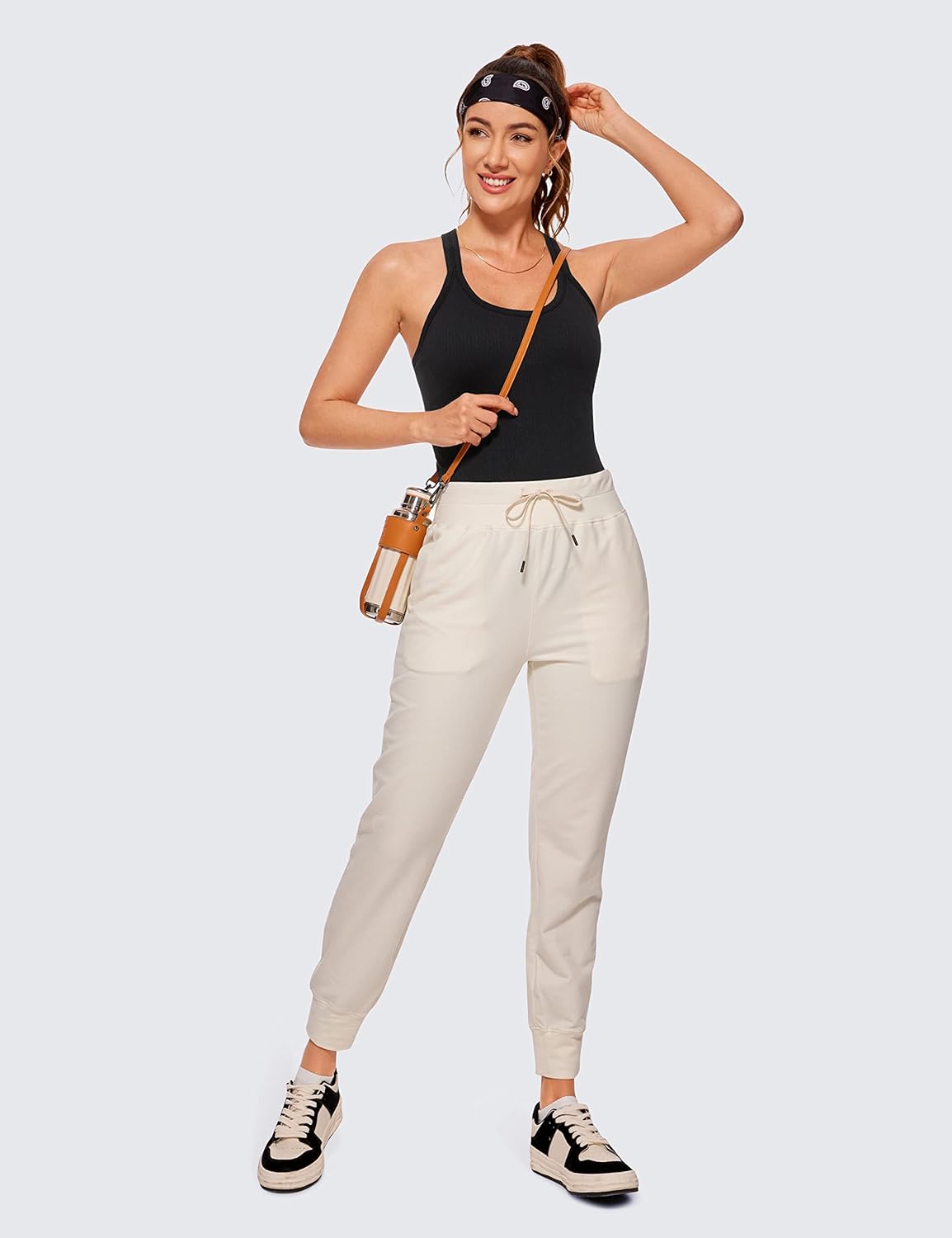 CRZ YOGA Womens Seamless Ribbed Racerback Tank Tops with Built in Bra - Padded Scoop Neck Slimming Athletic Long Camisole